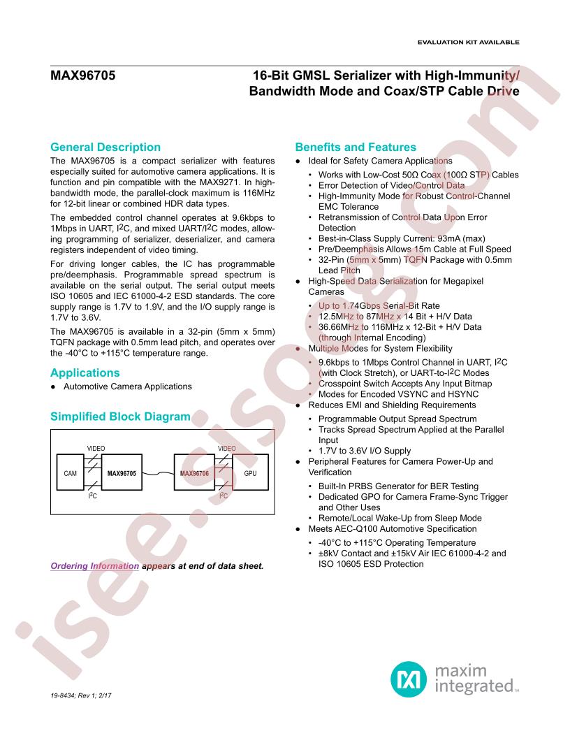 MAX96705 Datasheet