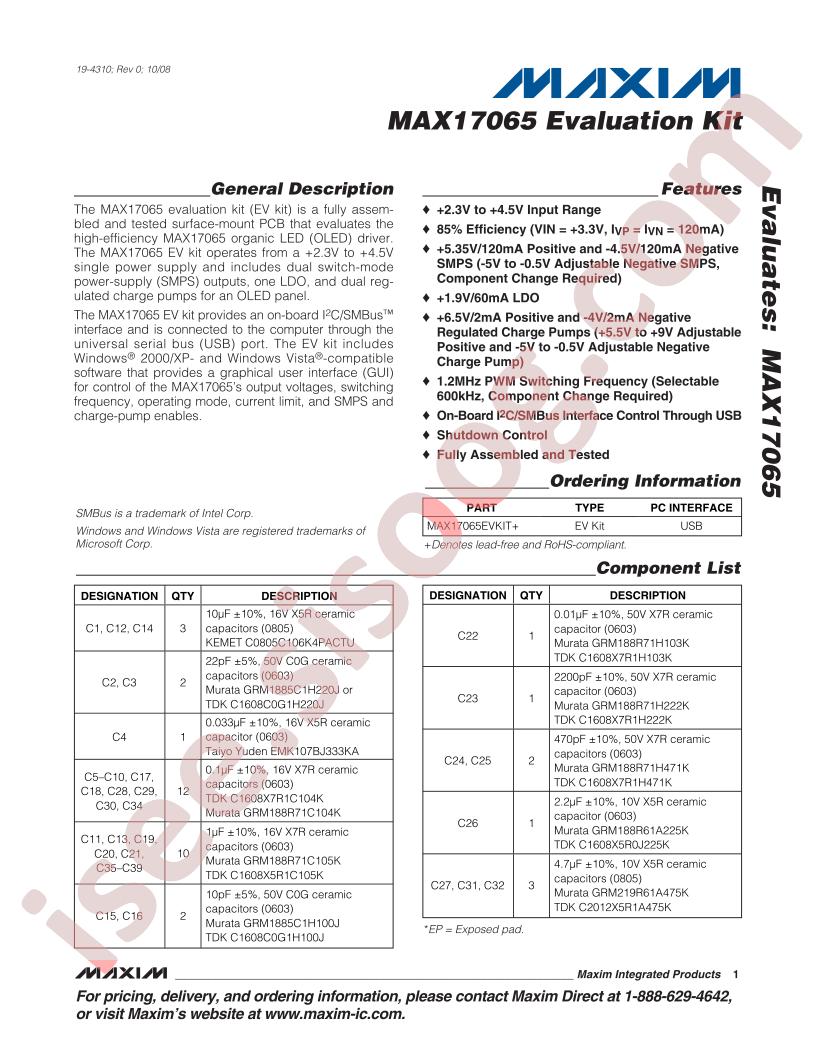 MAX17065 Eval Kit