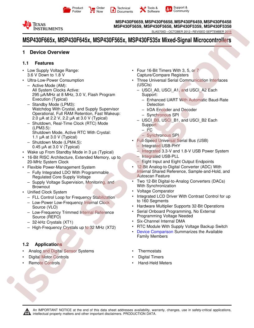 MSP430F565x/535x/665x/645x Datasheet