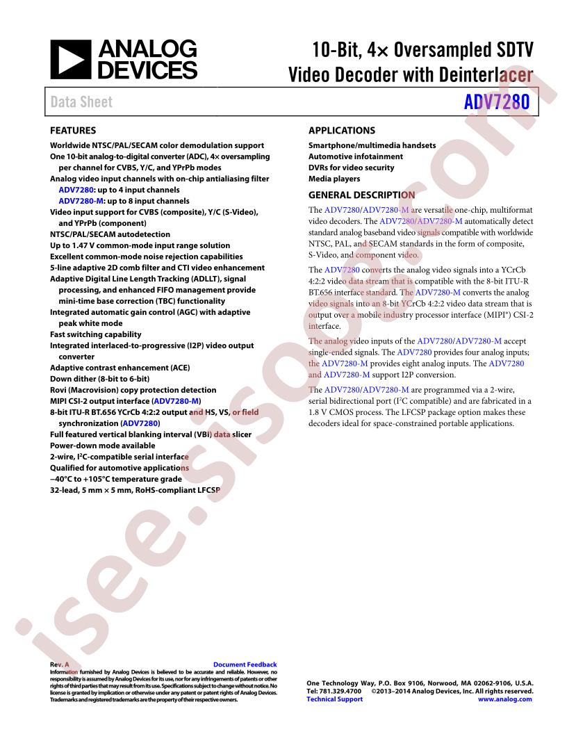 ADV7280 Datasheet