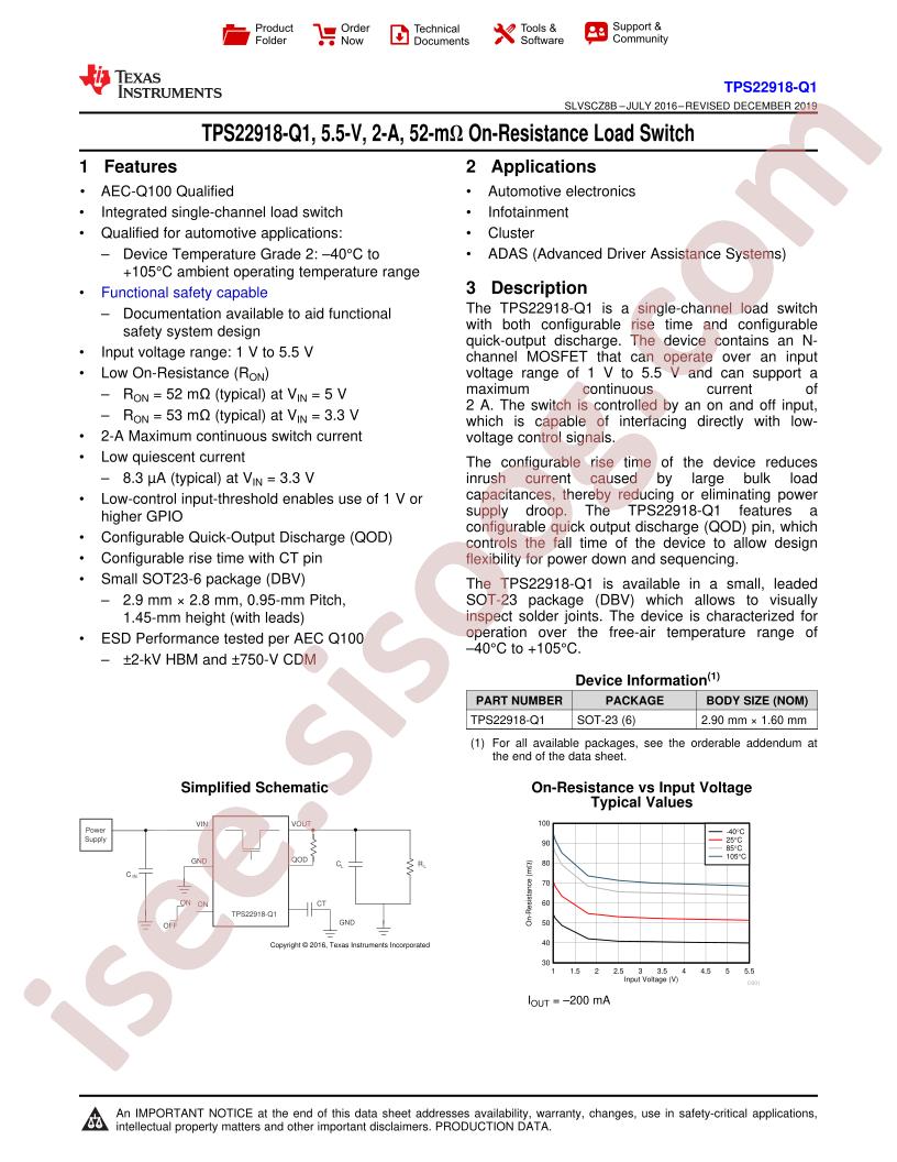 TPS22918-Q1 Datasheet