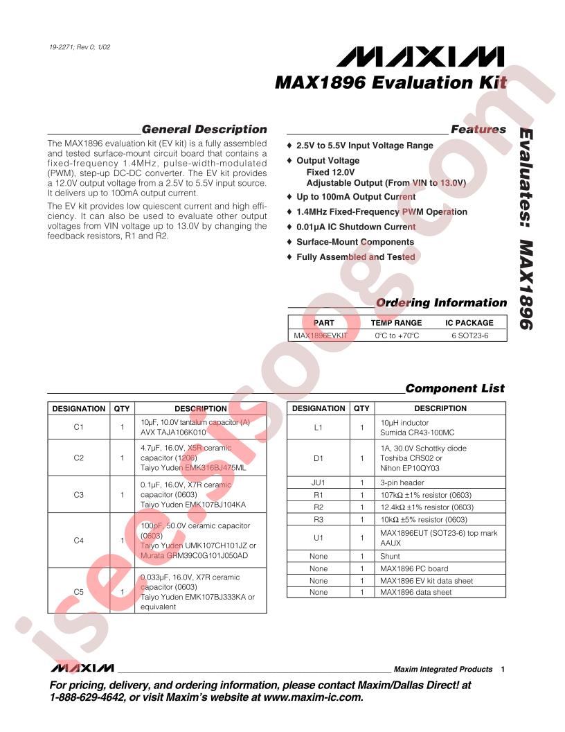 MAX1896 Evaluation Kit