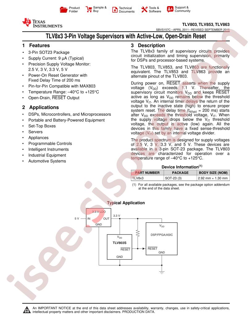 TLV803, 853, 863 Datasheet