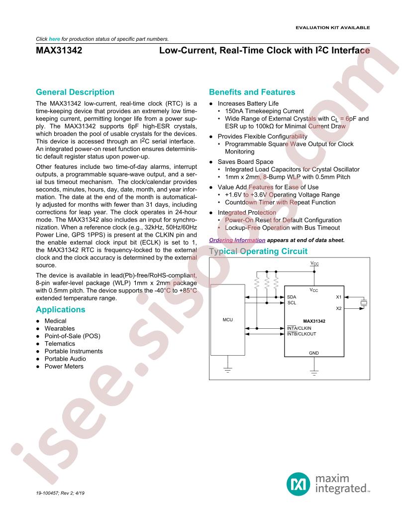 MAX31342 Datasheet