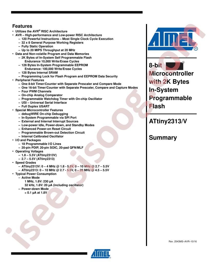 ATtiny2313(V) Datasheet Summary