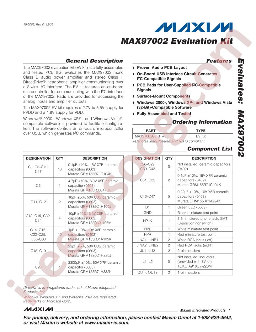 MAX97002 Eval Kit