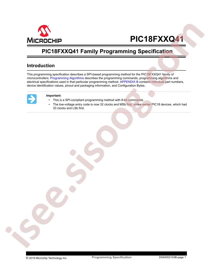 PIC18FxxQ41 Family Programming Specification