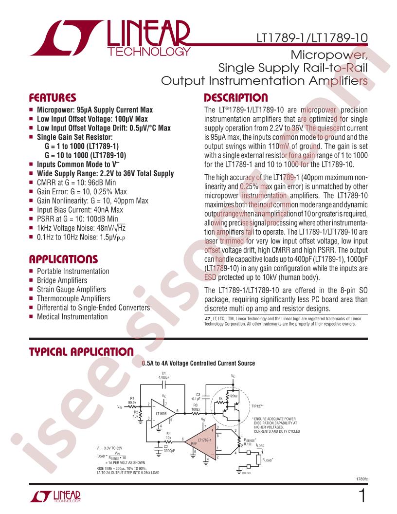 LT1789-1, LT1789-10 Datasheet