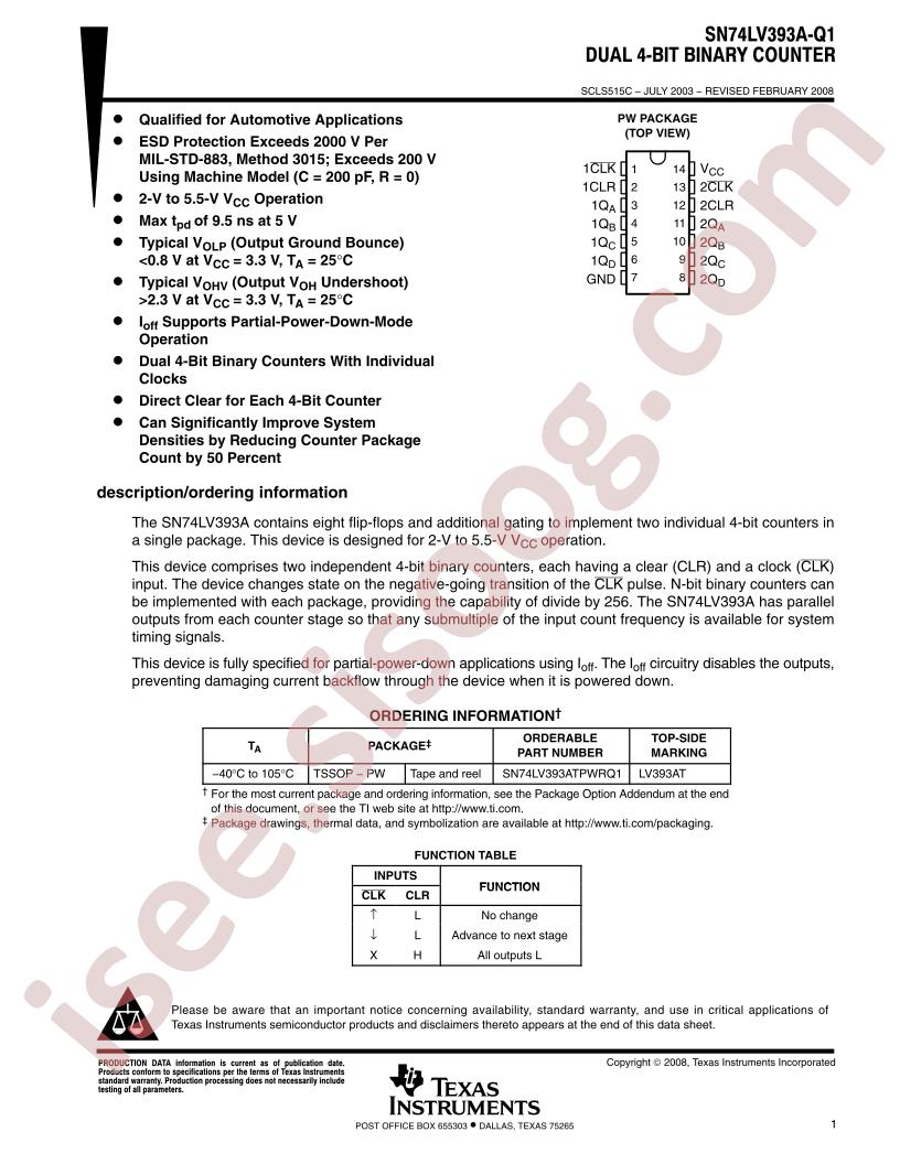 SN74LV393A-Q1 Datasheet