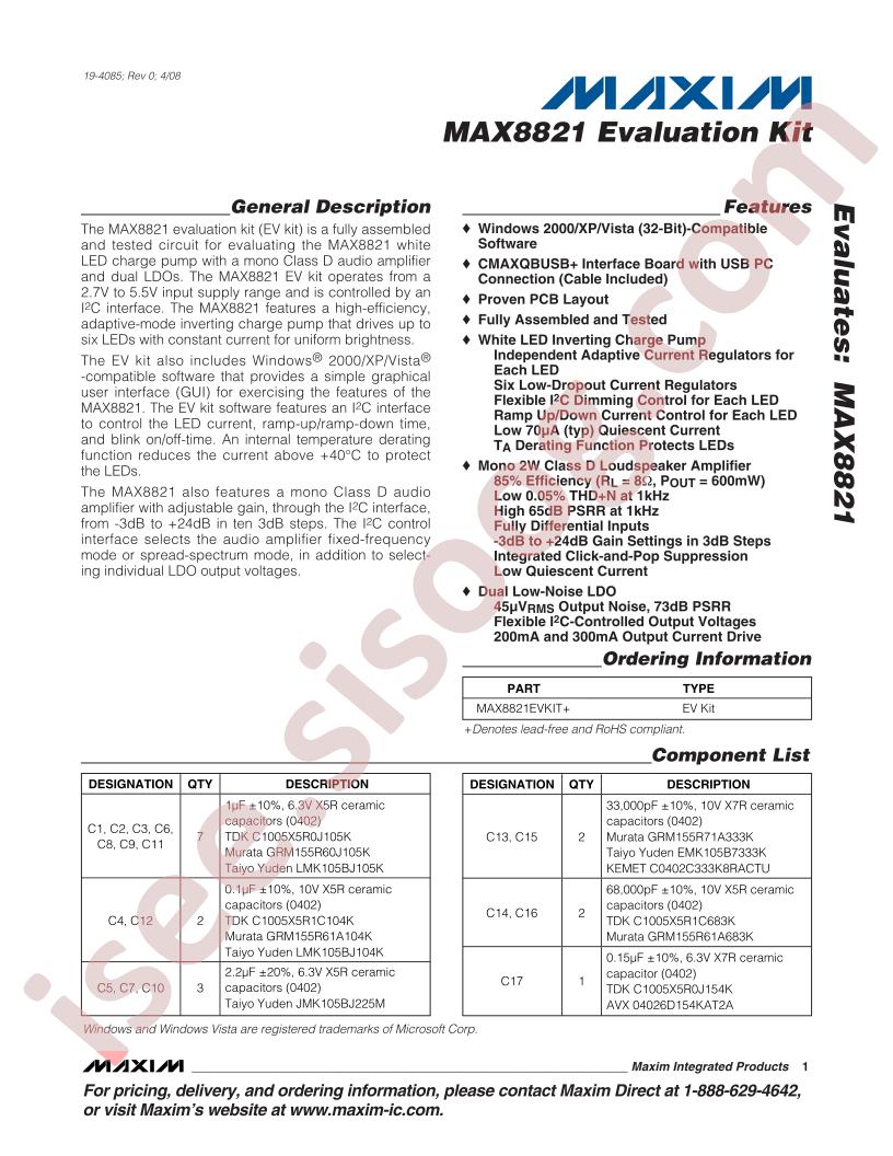 MAX8821 Eval Kit