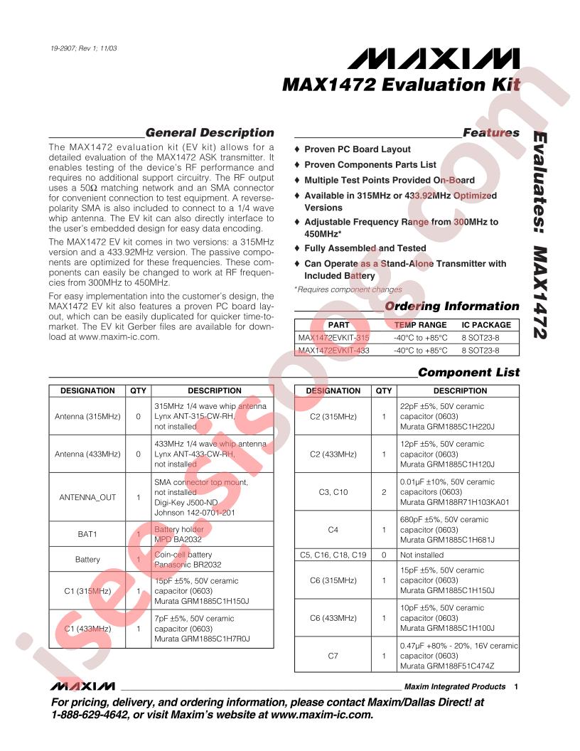 MAX1472 Eval Kit