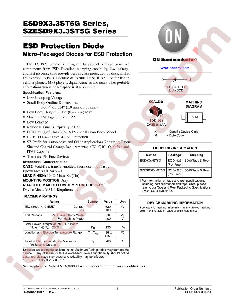ESD9X3.3ST5G, SZESD9X3.3ST5G Series