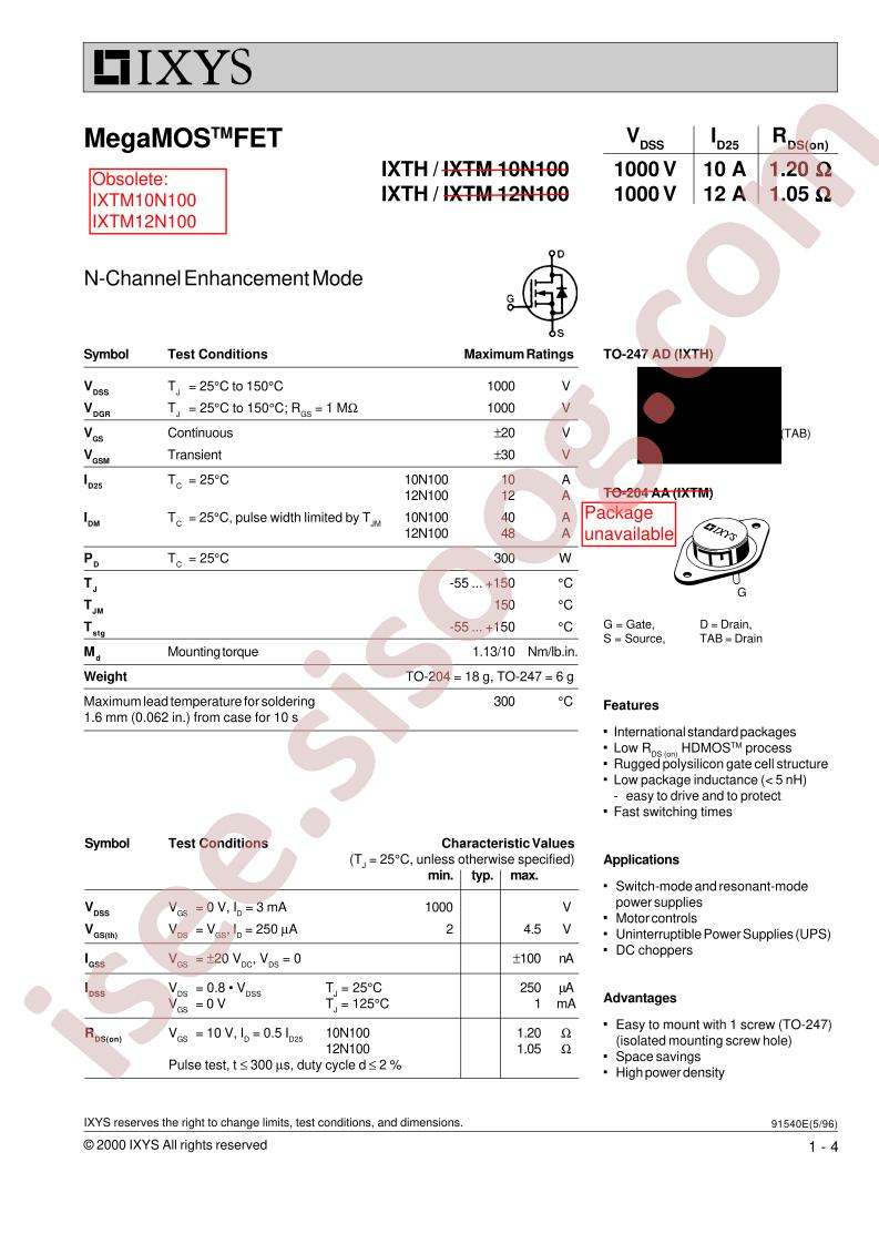 IXTH12N120