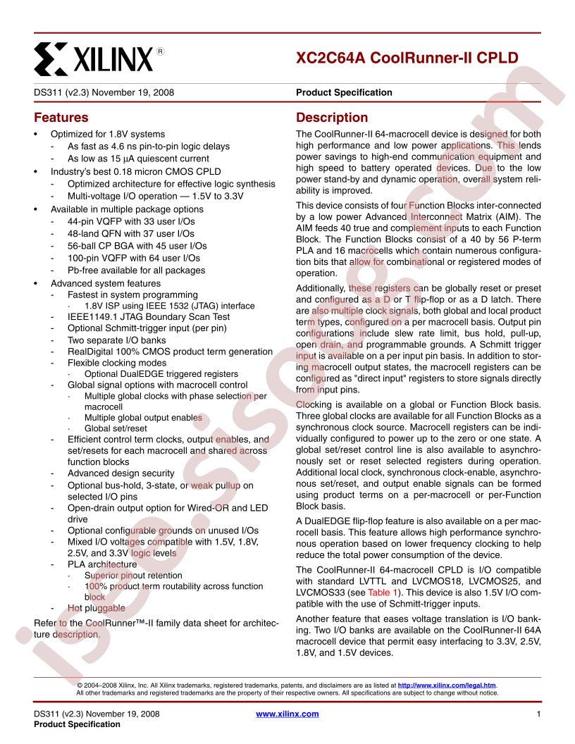 XC2C64A Datasheet