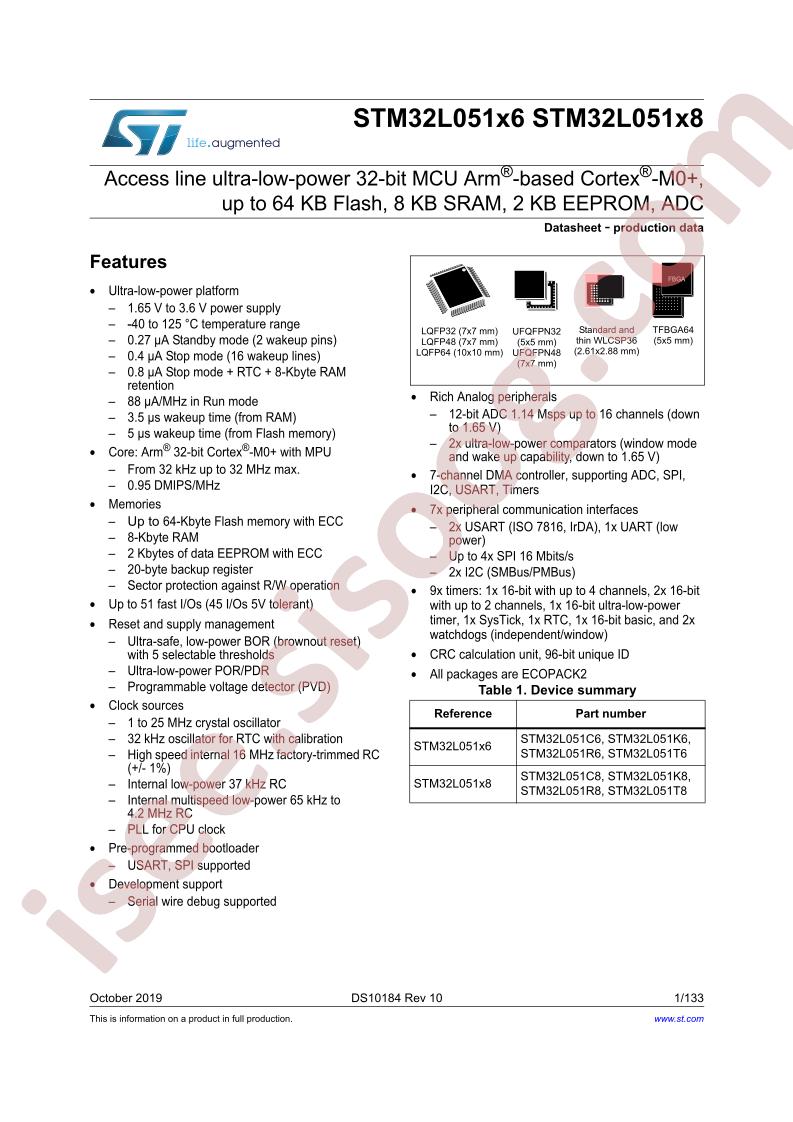 STM32L051x6, x8 Datasheet