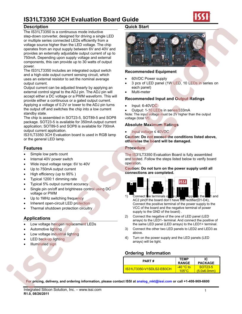 IS31LT3350 3CH Eval Brd Guide
