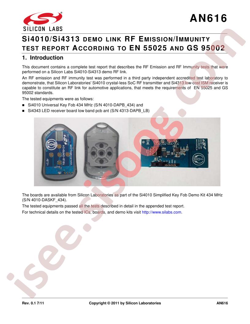 SI4010, ST4313 Application Note AN616