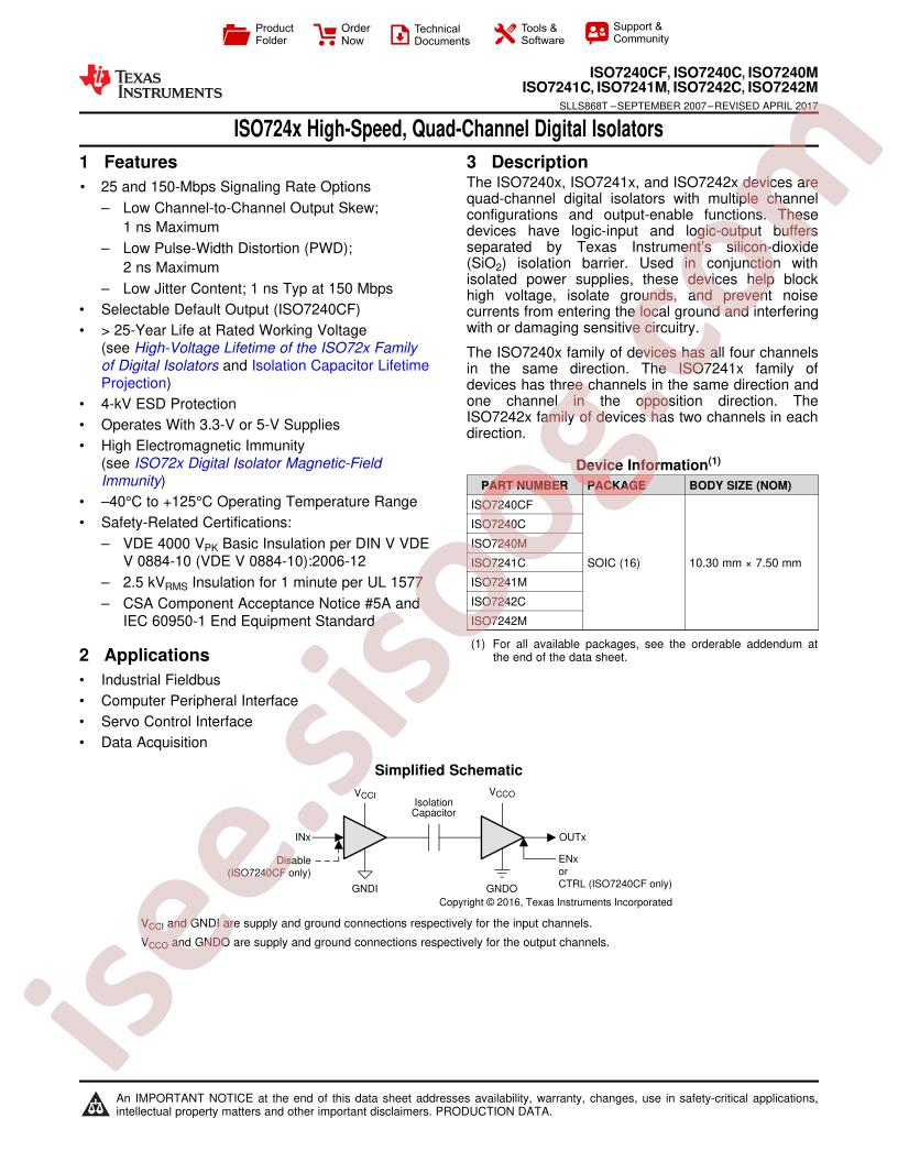 ISO7240CF, ISO7240-42C/M