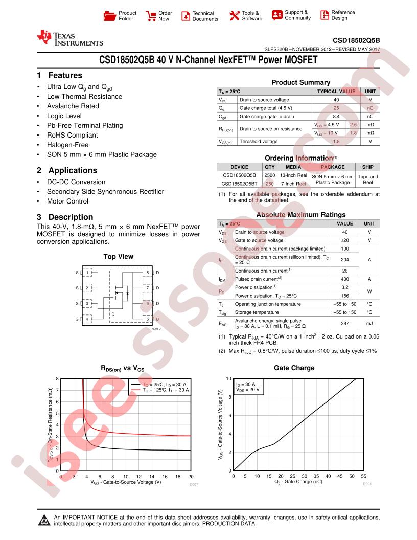 CSD18502Q5B Datasheet