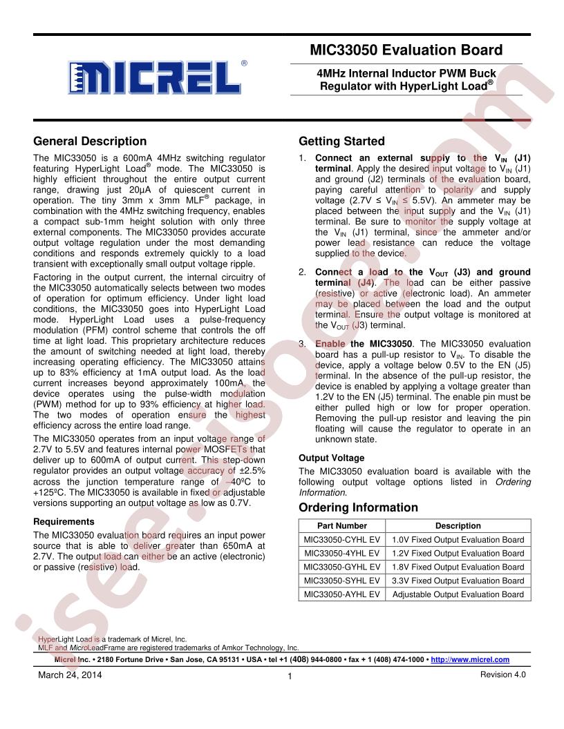 MIC33050 Eval Board User Guide