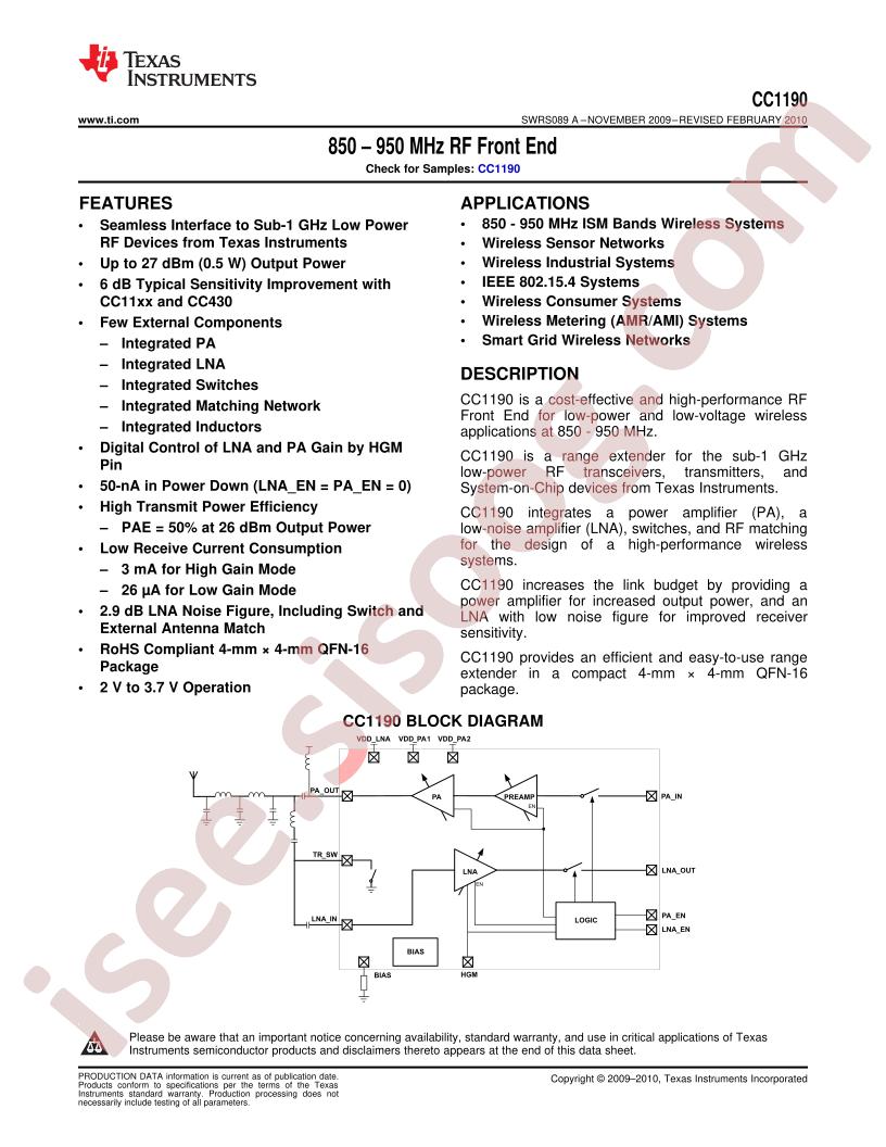 CC1190 Datasheet