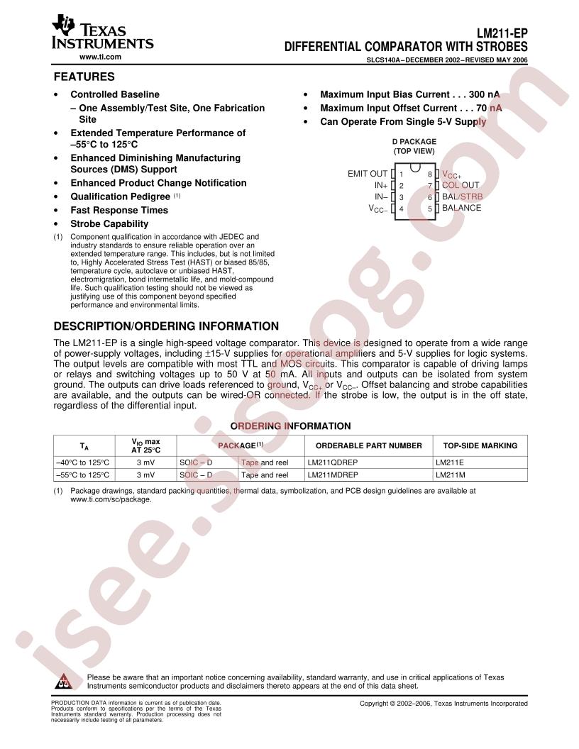 LM211-EP Datasheet