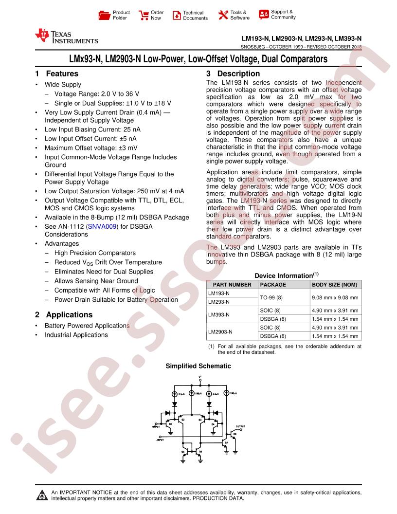 LM193,293,393,2903 Datasheet