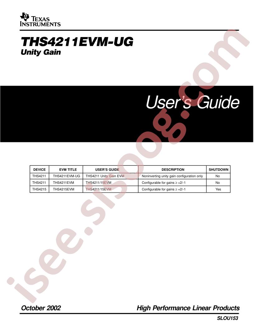 THS4211EVM-UG User Guide