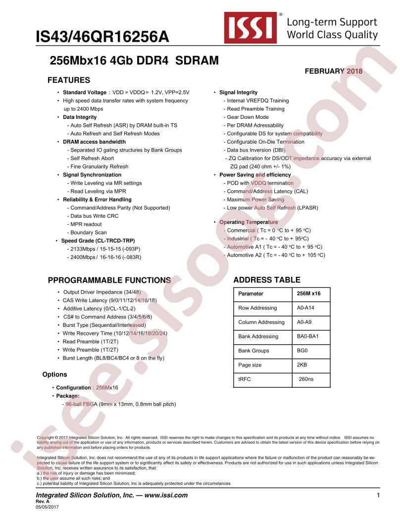 IS43QR16256A, IS46QR16256A