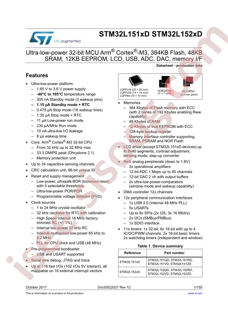 STM32L151xD,152xD Datasheet