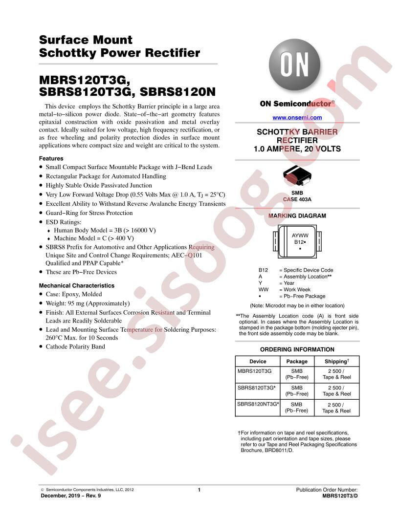 MBRS120T3G, SBRS8120T3G