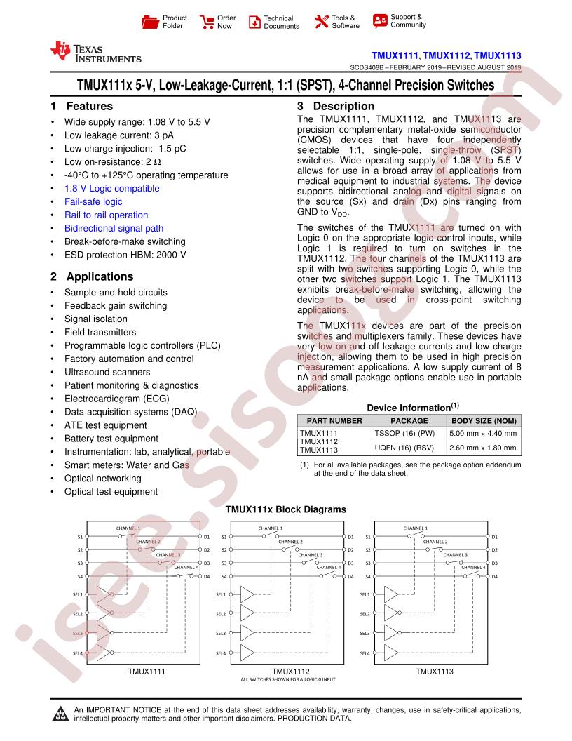 TMUX111x Datasheet