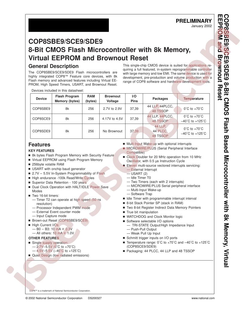 COP8SBE9/SCE9/SDE9