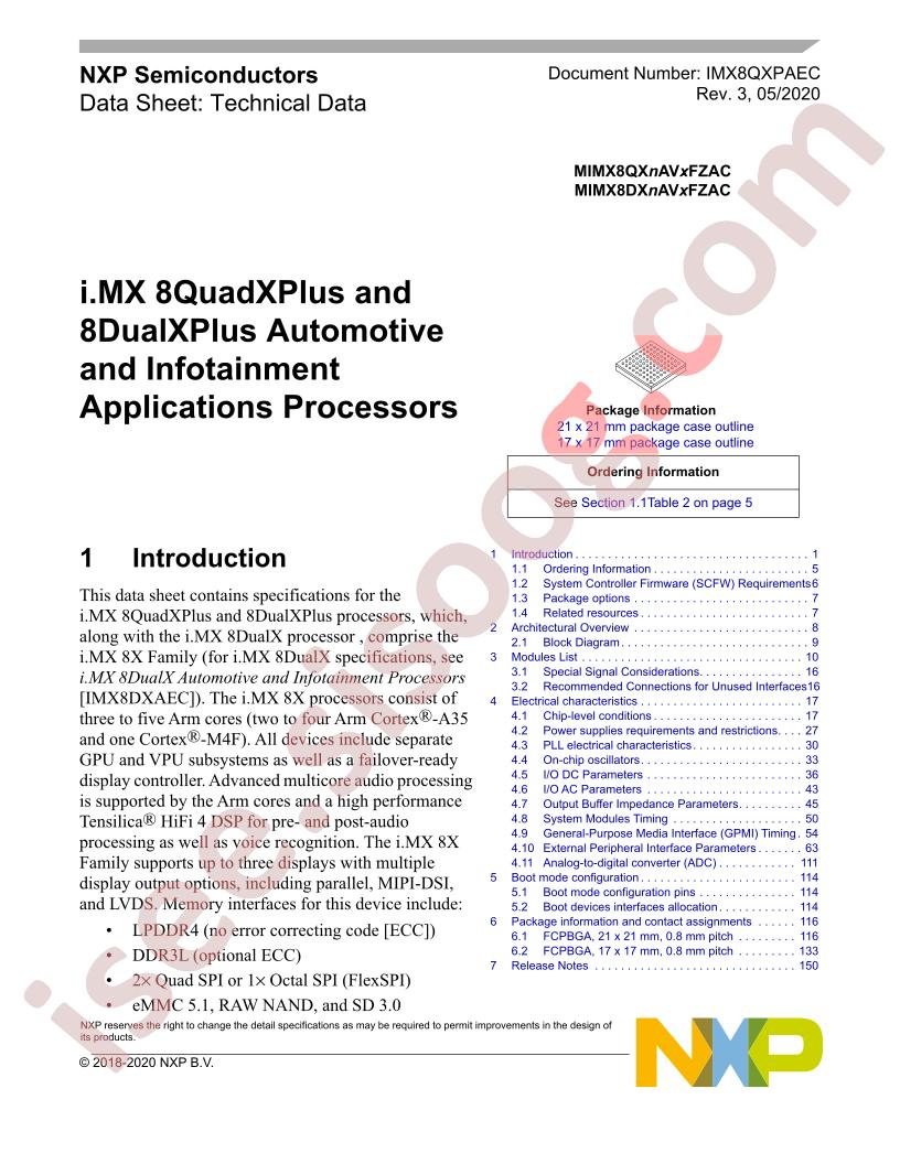 i.MX 8QuadXPlus & 8DualXPlus Datasheet