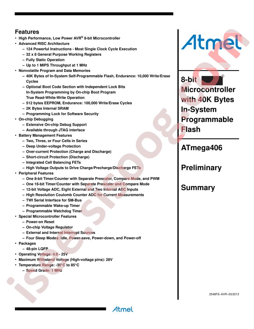 ATMEGA406 Summary