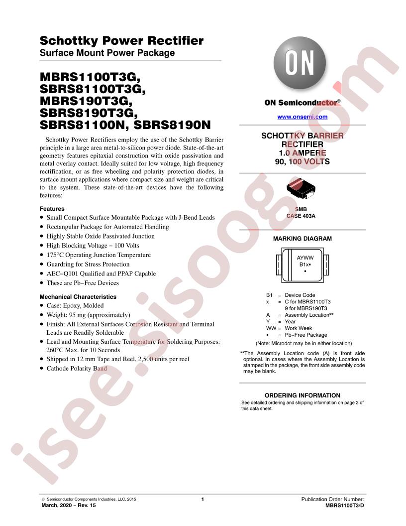 (M,S)BRS1100T3G, (M,S)BRS190T3G