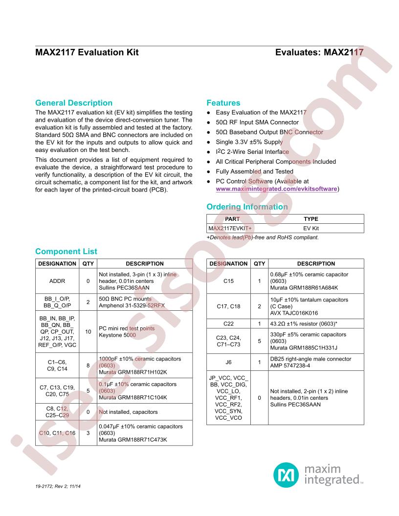 MAX2117 Eval Kit