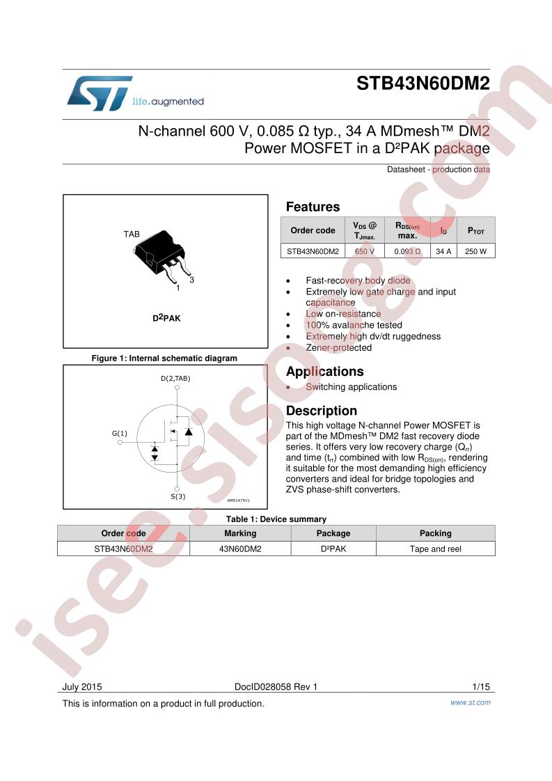 STB43N60DM2 Datasheet