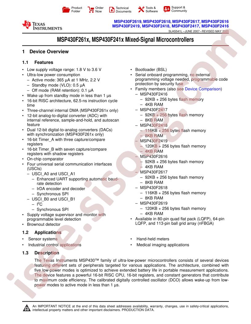 MSP430F241x,261x Datasheet