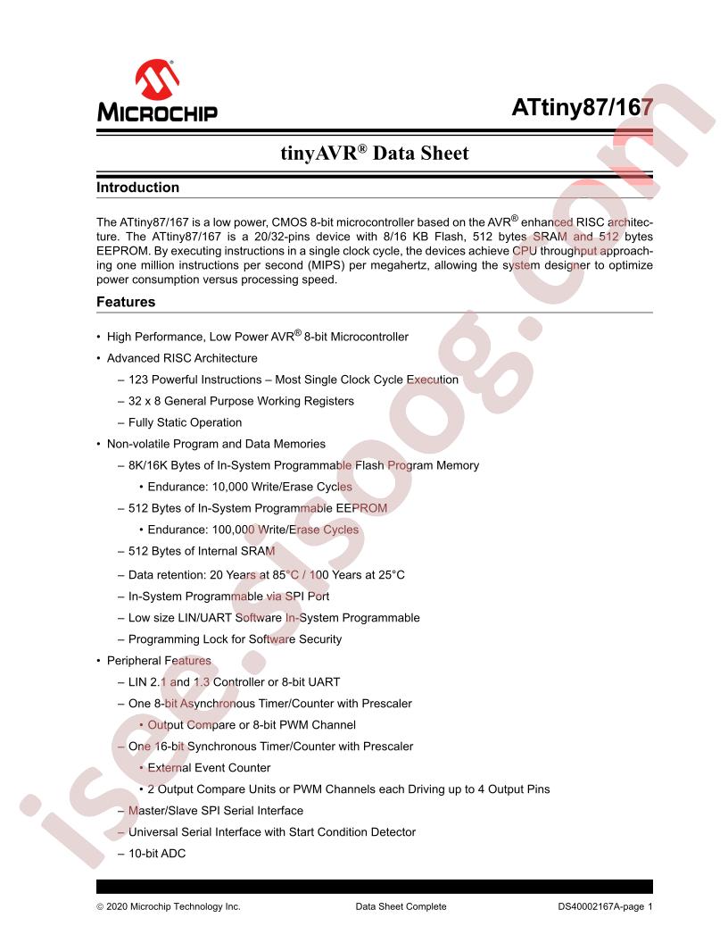 ATtiny87,167 Datasheet