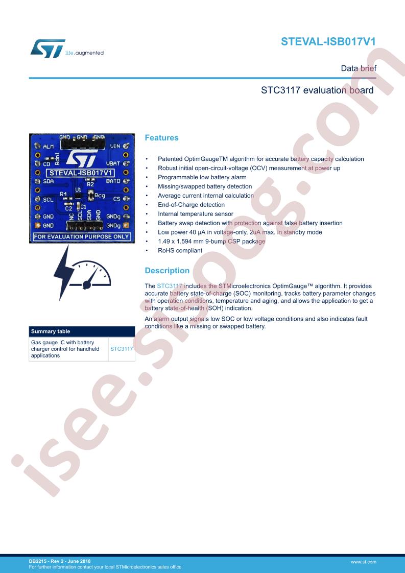 STEVAL-ISB017V1 Data Brief