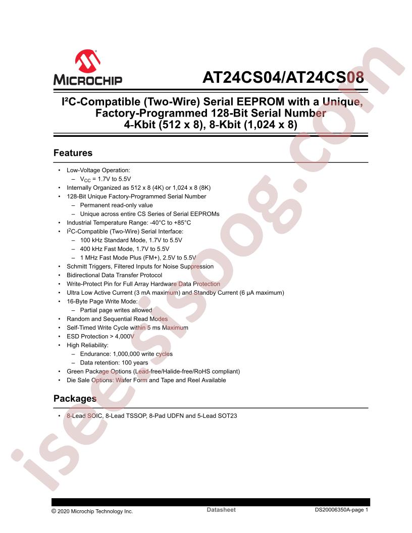 AT24CS04,08 Datasheet