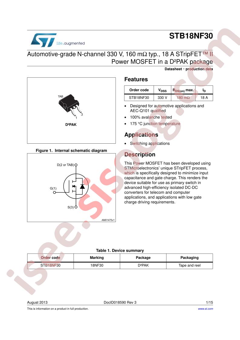 STB18NF30 Datasheet