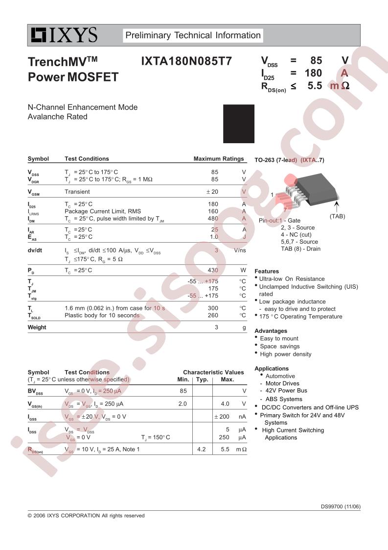 IXTA180N085T7