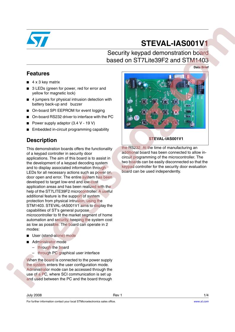 STEVAL-IAS001V1 Data Brief
