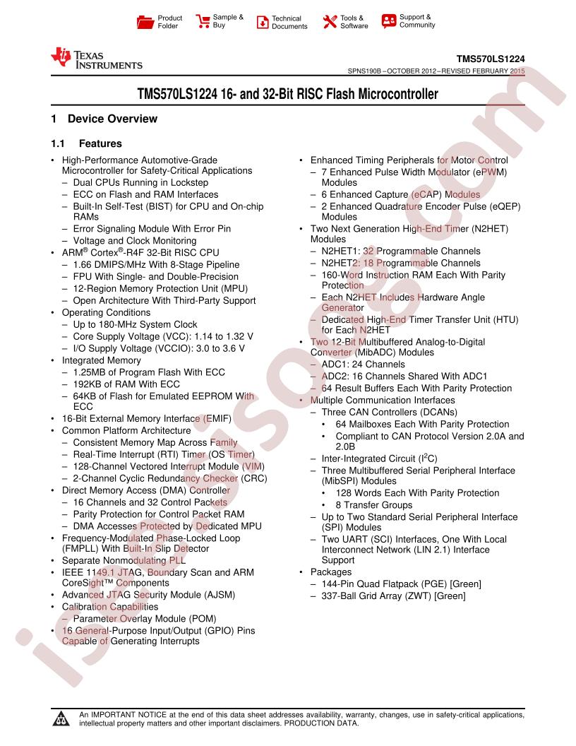 TMS570LS1224 Datasheet