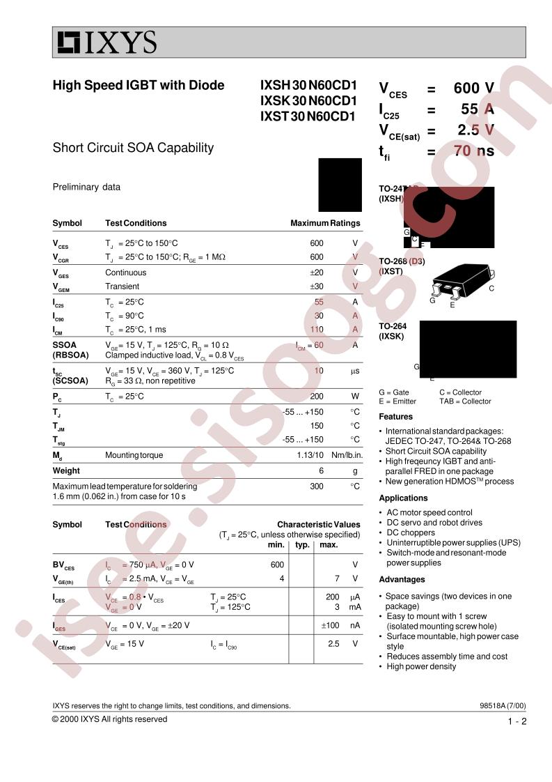 IXS(H,K,T)30N60CD1