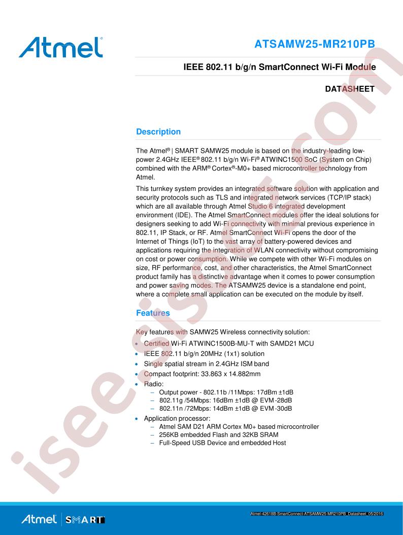 ATSAMW25H18-MR210PB Datasheet