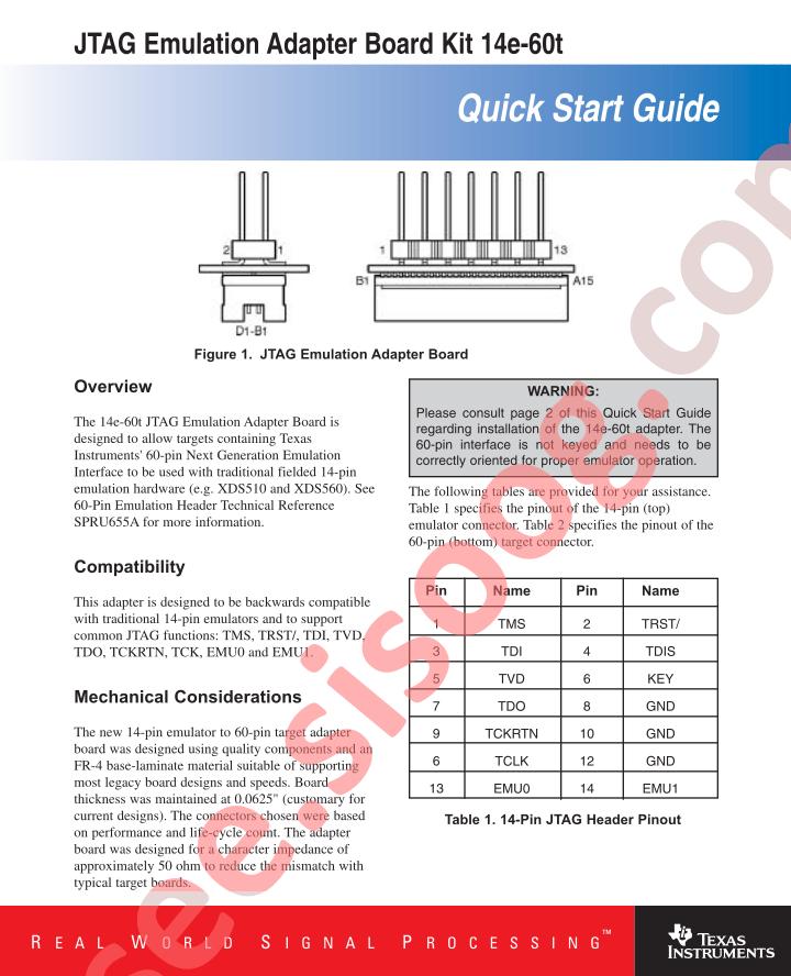 JTAG Adapter Brd Kit 14e-60t Quick Start