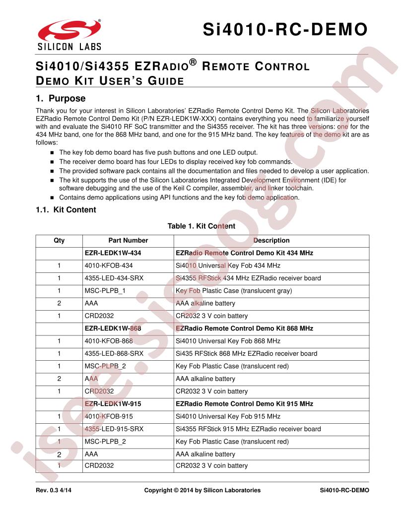 EZR-LEDK1W-zzz, EZRadio User's Guide